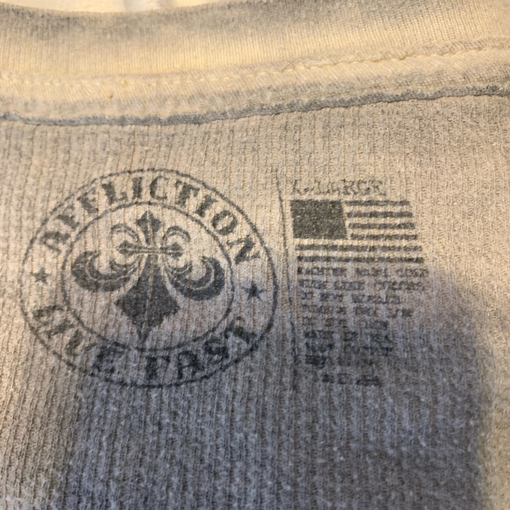 Affliction v neck waffle thermal long sleeve tee XL grey black cross stitching - Picture 6 of 6
